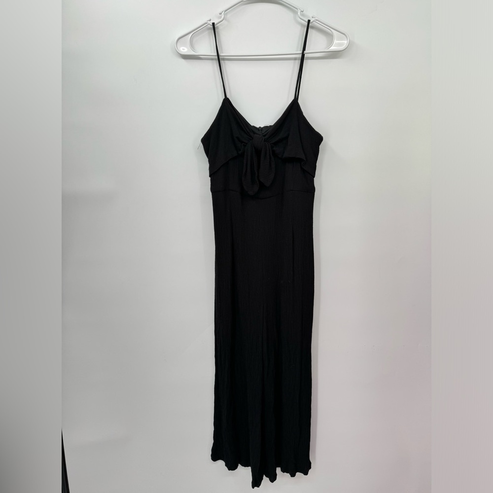 Mi Ami Size M Wide Leg Jumpsuit Womens Black Textured Tie Knot Spaghetti Strap